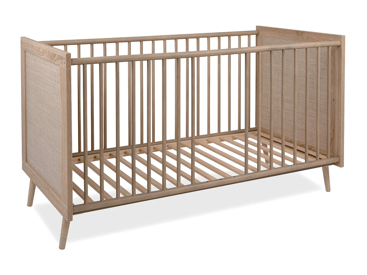 Lit bébé à barreaux en bois clair imprimé cannage 70x140 - LT7085