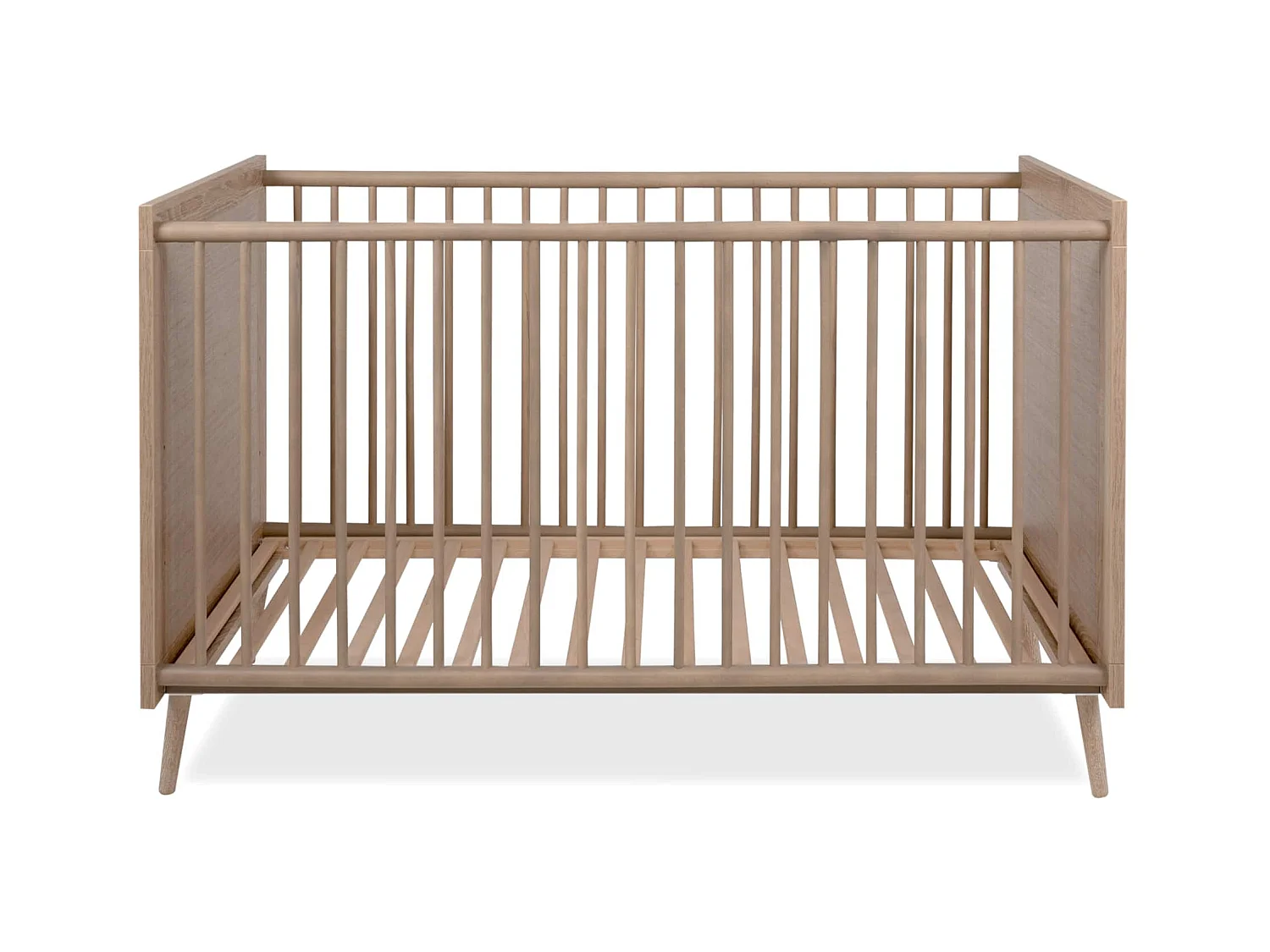 Lit bébé à barreaux en bois clair imprimé cannage 70x140 - LT7085