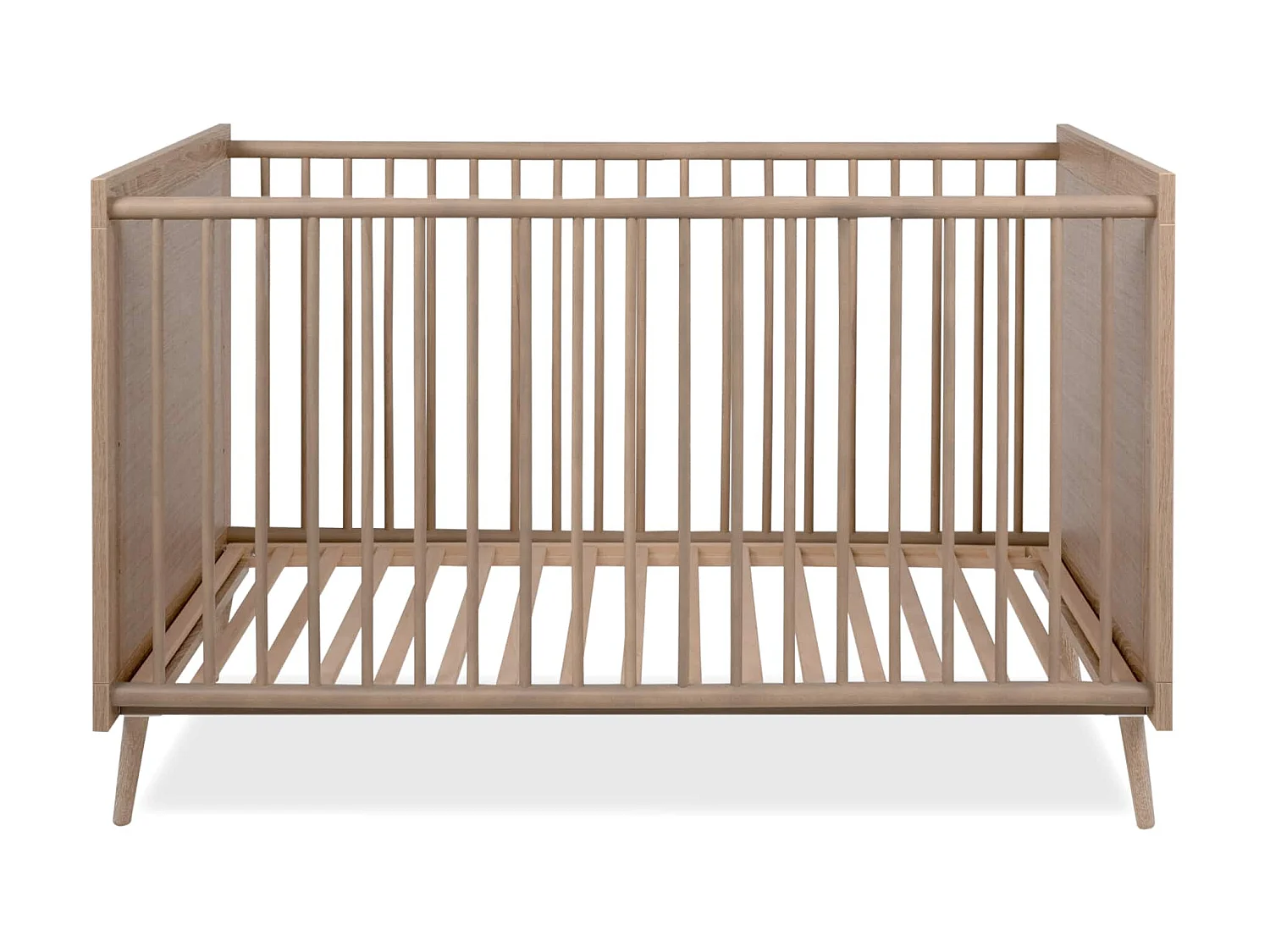 Lit bébé à barreaux en bois clair imprimé cannage 70x140 - LT7085