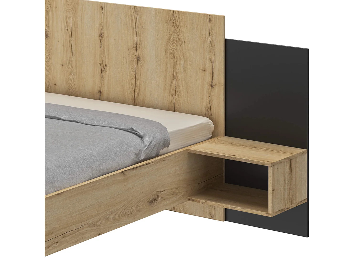 Lit avec tête de lit et chevets intégrés en bois imitation chêne 180x200 - LT5062