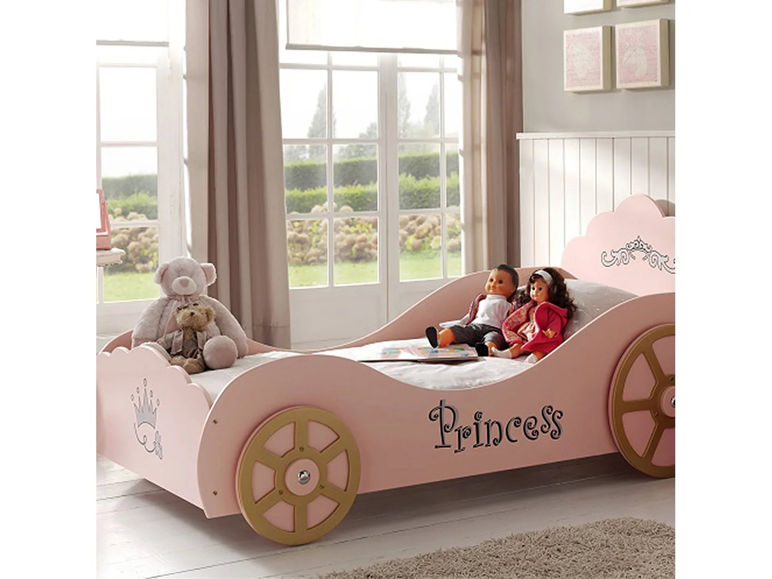 Lit Enfant Voiture Princesse Avec Sommier 90x200