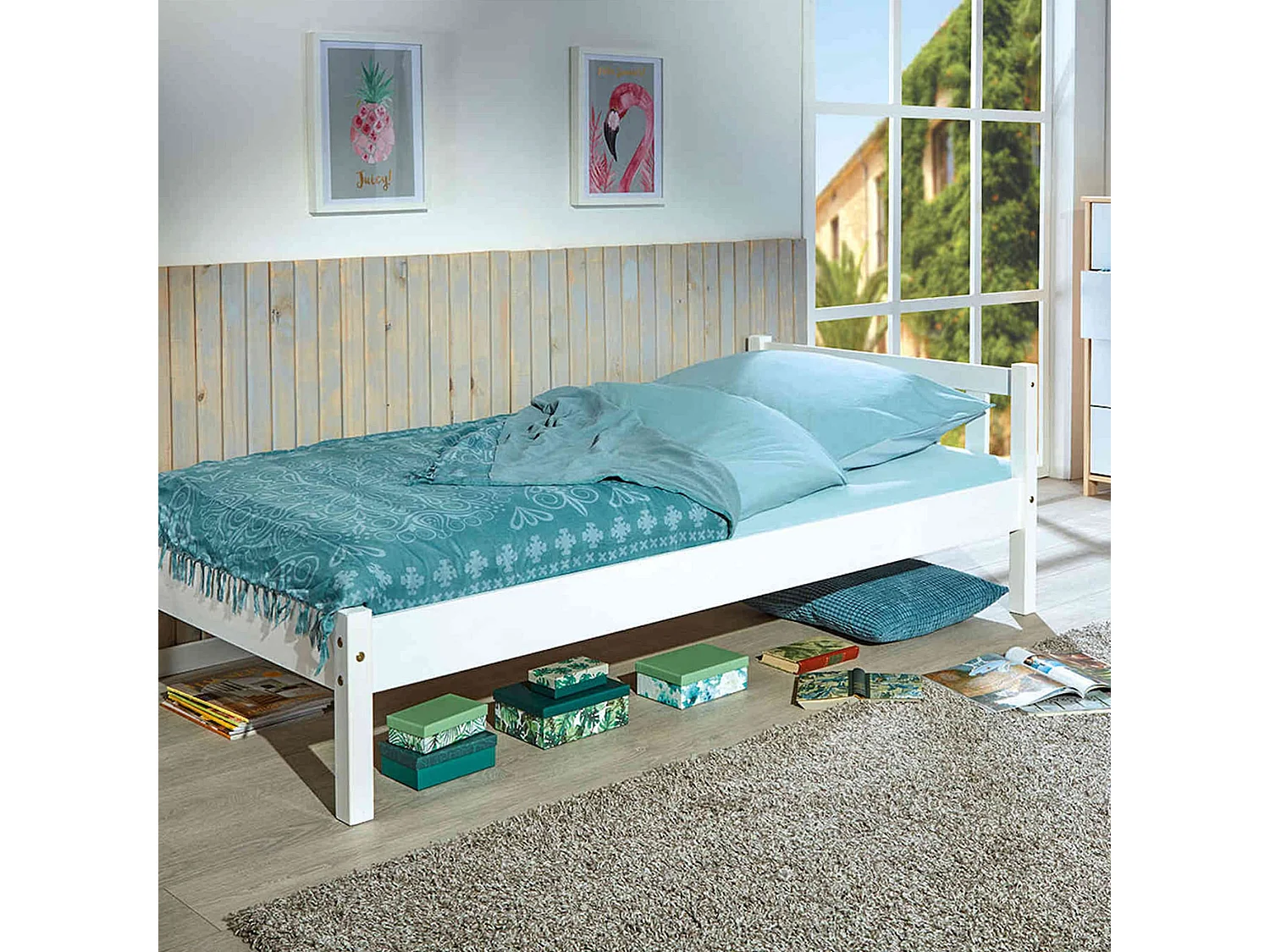 Lit enfant en bois massif blanc 90x200 - LT12001
