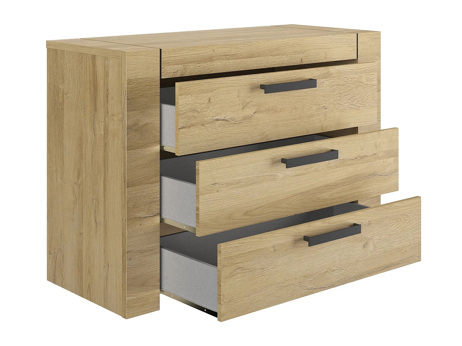 Lit led sensitive 140x190 et commode en bois clair - LT5083