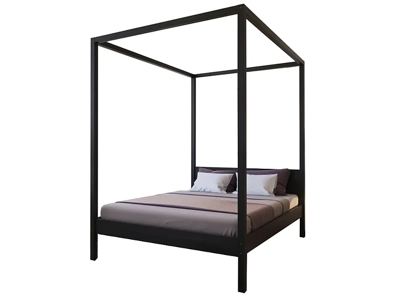 Lit à baldaquin en bois noir 140x190 - LT14032