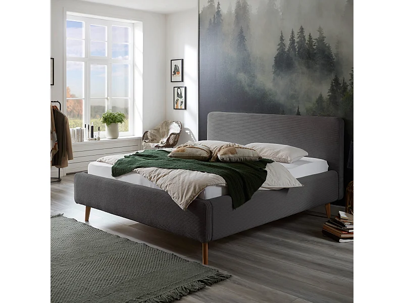 Lit rembourré en velours anthracite avec tête de lit lisse 140x200 - LT8002