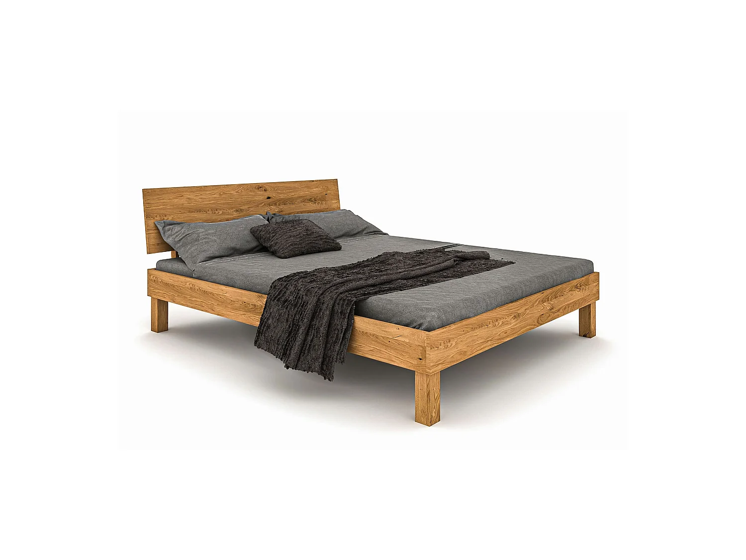 Lit avec pieds carrés et tête de lit en chêne massif clair 140x190 - LT36004