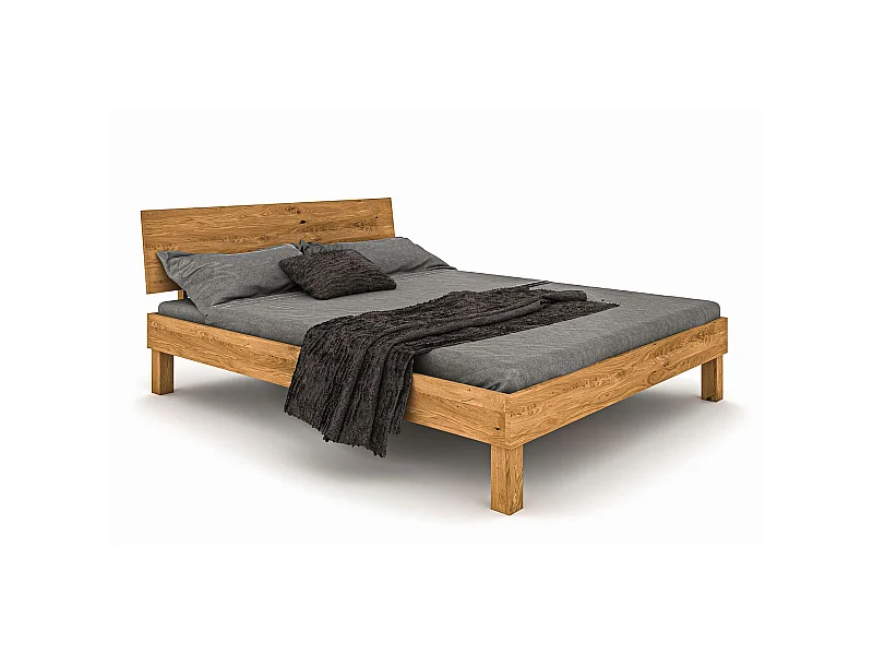 Lit avec pieds carrés et tête de lit en chêne massif clair 140x190 - LT36004