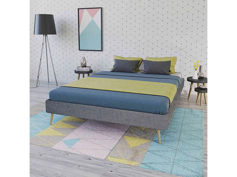 Lit en bois avec tissu anthracite 160x200 - LT14010