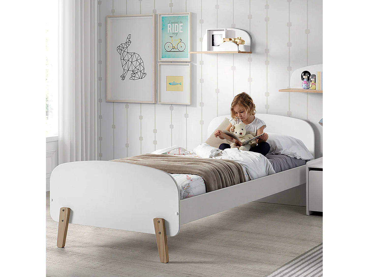 Lit enfant 90x200 blanc laqué avec sommier