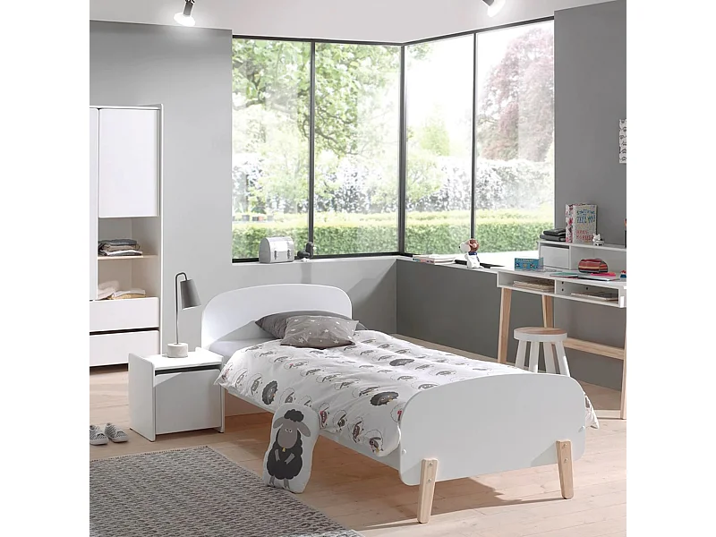 Lit enfant 90x200 blanc laqué avec sommier