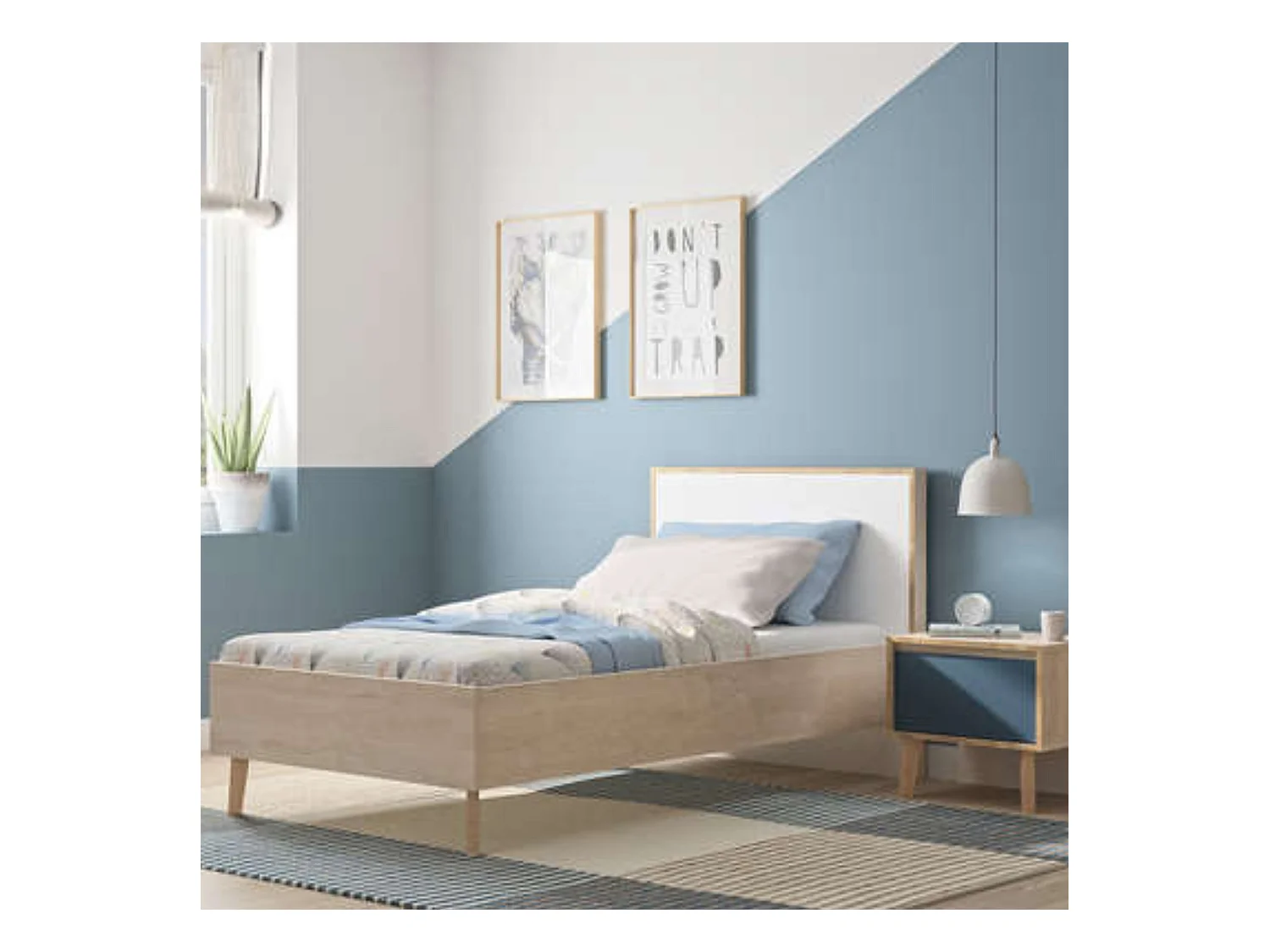 Lit en bois imitation chêne clair 90x200 - LT5046-1
