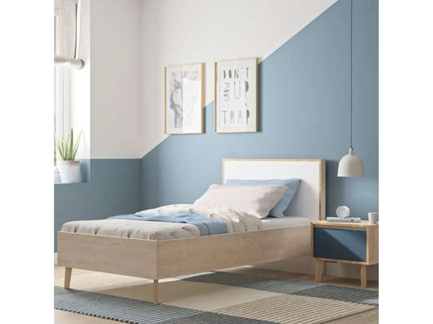 Lit en bois imitation chêne clair 90x200 - LT5046-1