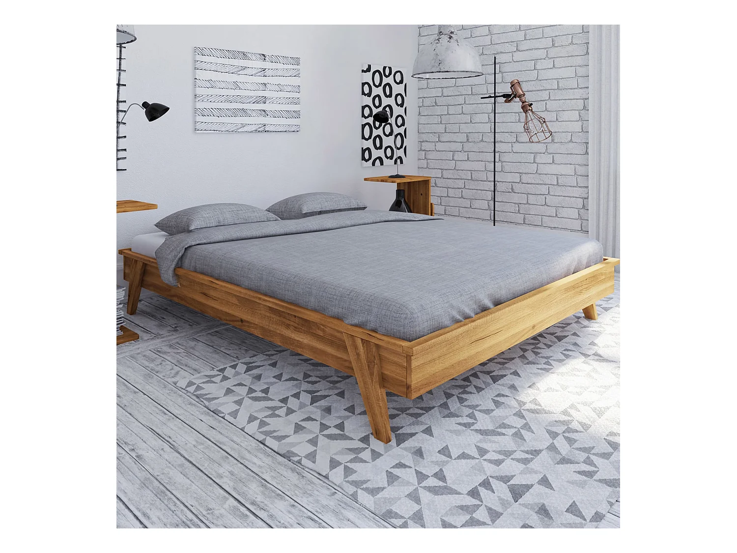 Lit avec pieds inclinés en chêne massif clair 140x190 - LT36003