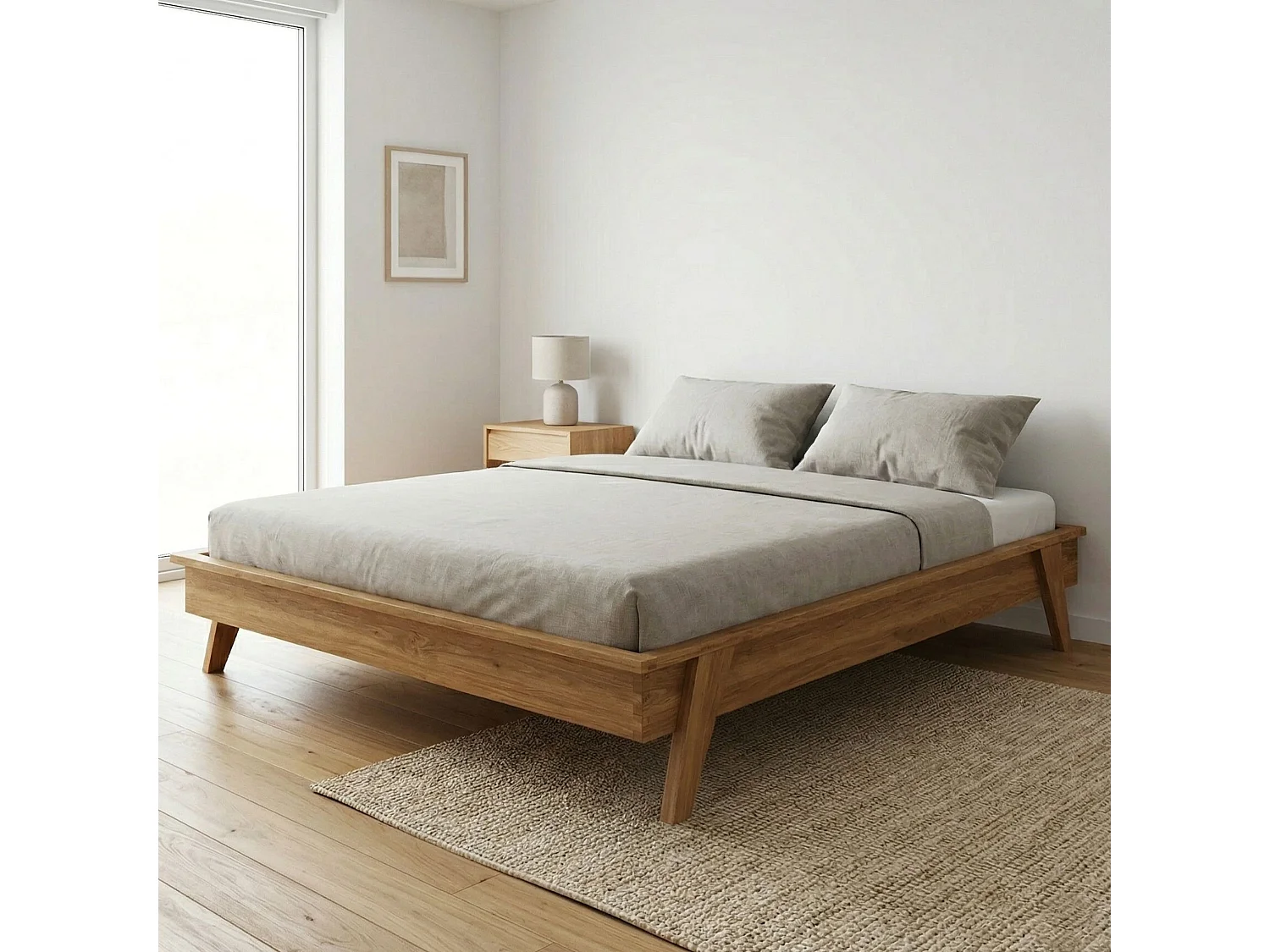 Lit avec pieds inclinés en chêne massif clair 140x190 - LT36003