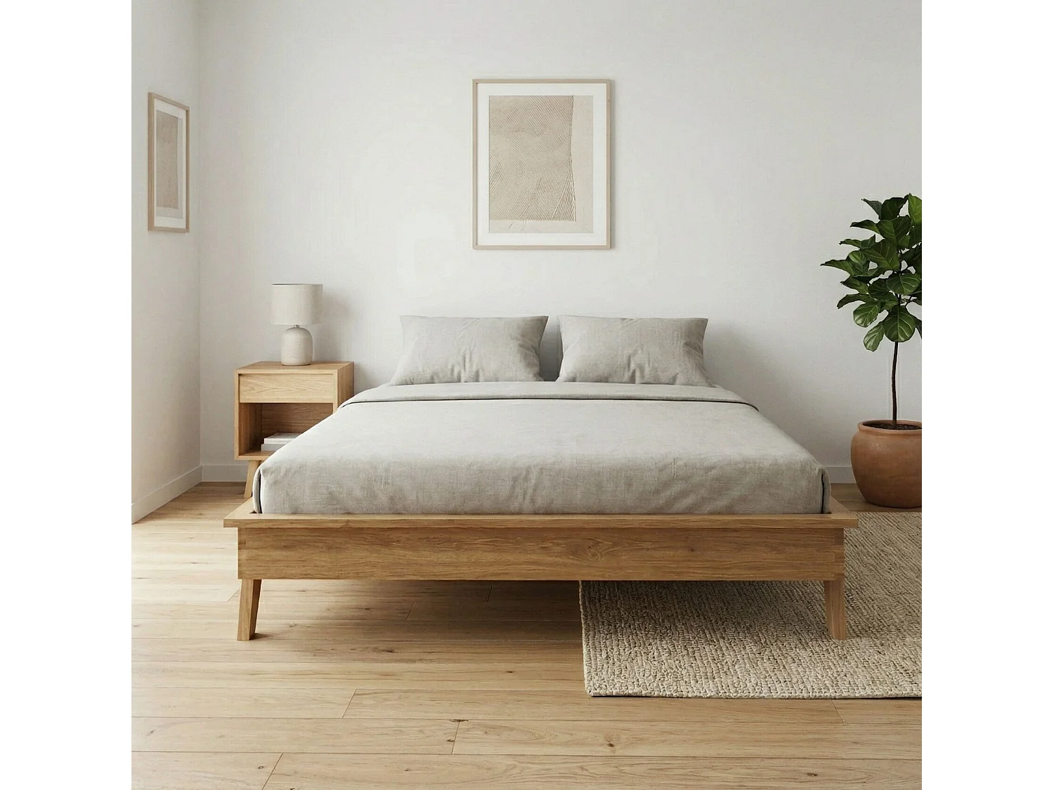 Lit avec pieds inclinés en chêne massif clair 140x190 - LT36003