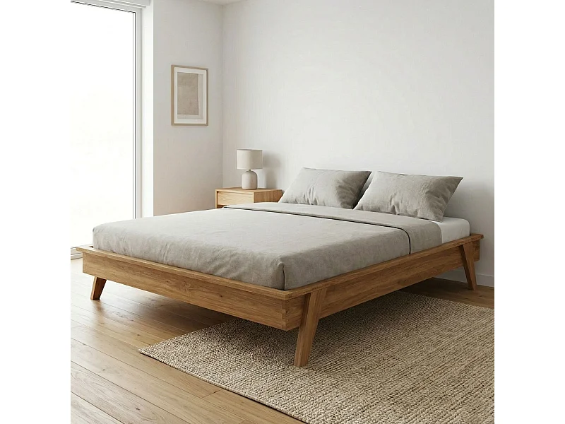 Lit avec pieds inclinés en chêne massif clair 140x190 - LT36003