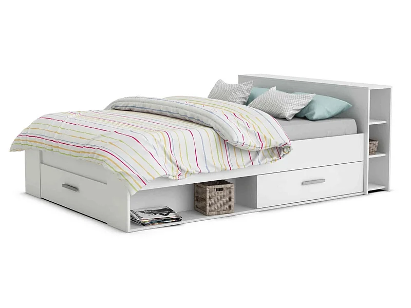 Lit en bois avec tiroir blanc perle 140x190 - LT177