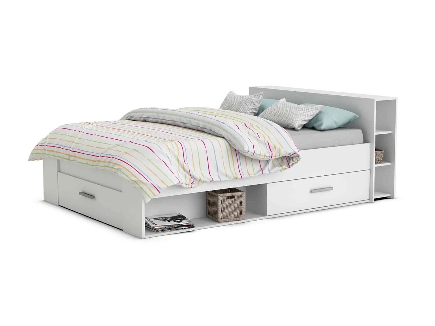 Lit en bois avec tiroir blanc perle 140x190 - LT177