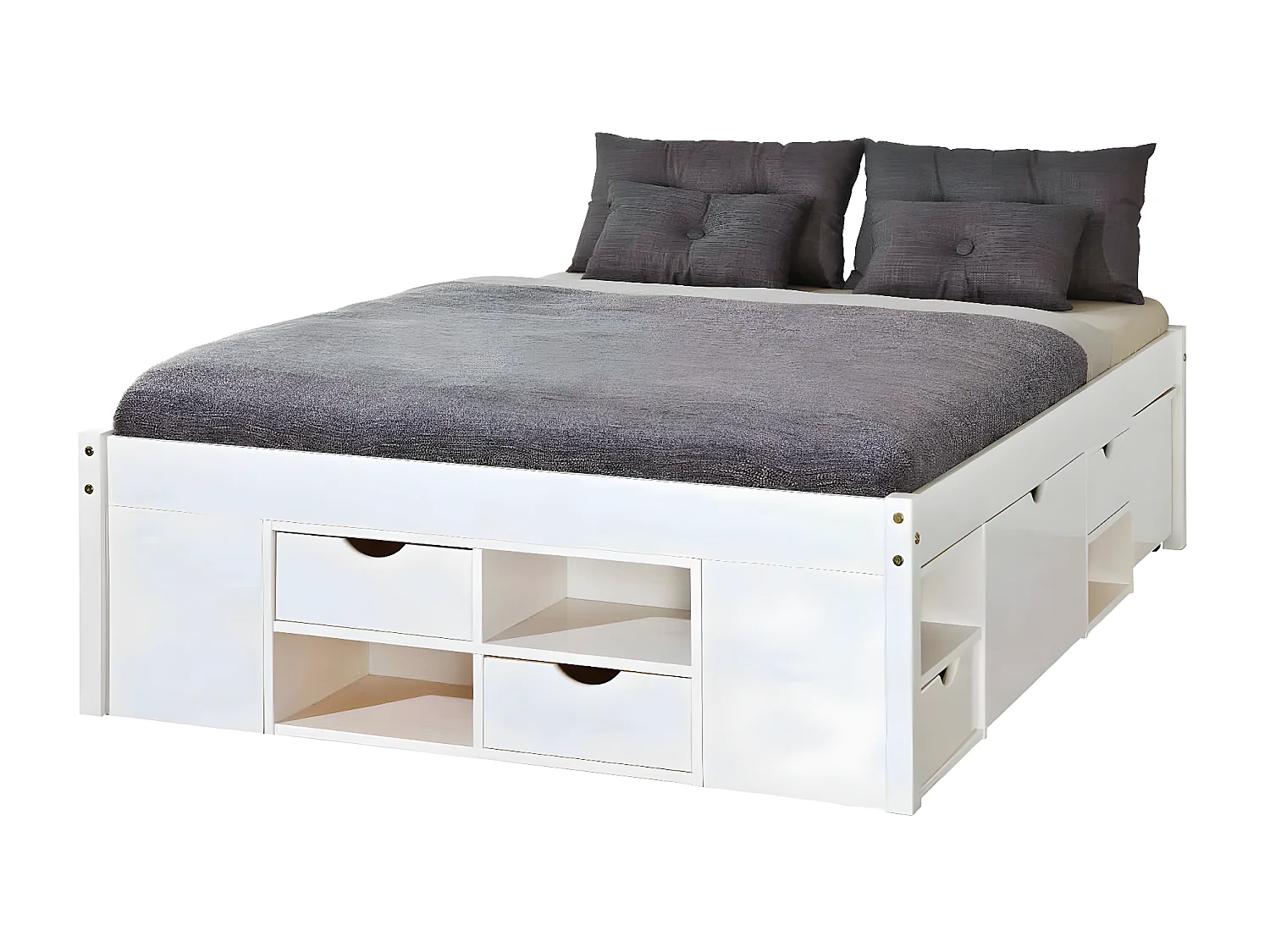 Lit tiroirs en bois massif blanc laqué 140x190 - LT12013