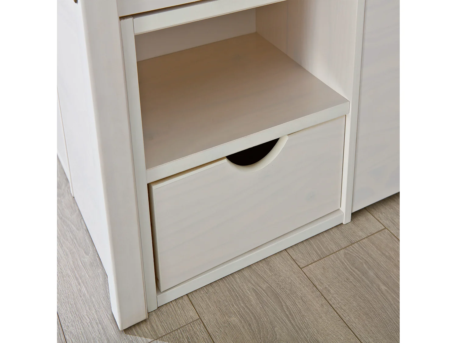 Lit tiroir en bois massif blanc laqué avec chevets intégrés 140x190 - LT12012