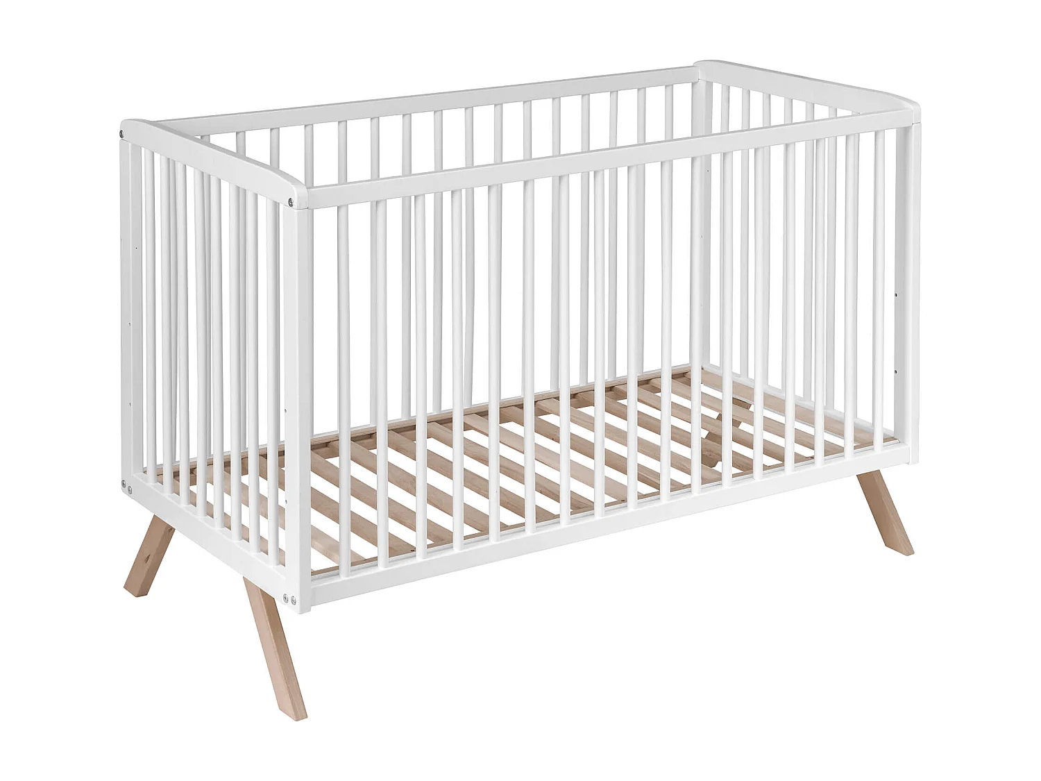 Lit bébé en bois massif blanc avec sommier réglable en hauteur 60x120