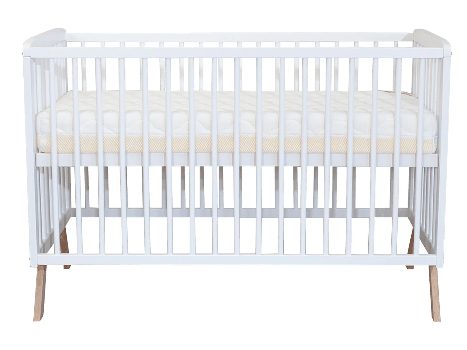 Lit bébé en bois massif blanc avec sommier réglable en hauteur 60x120