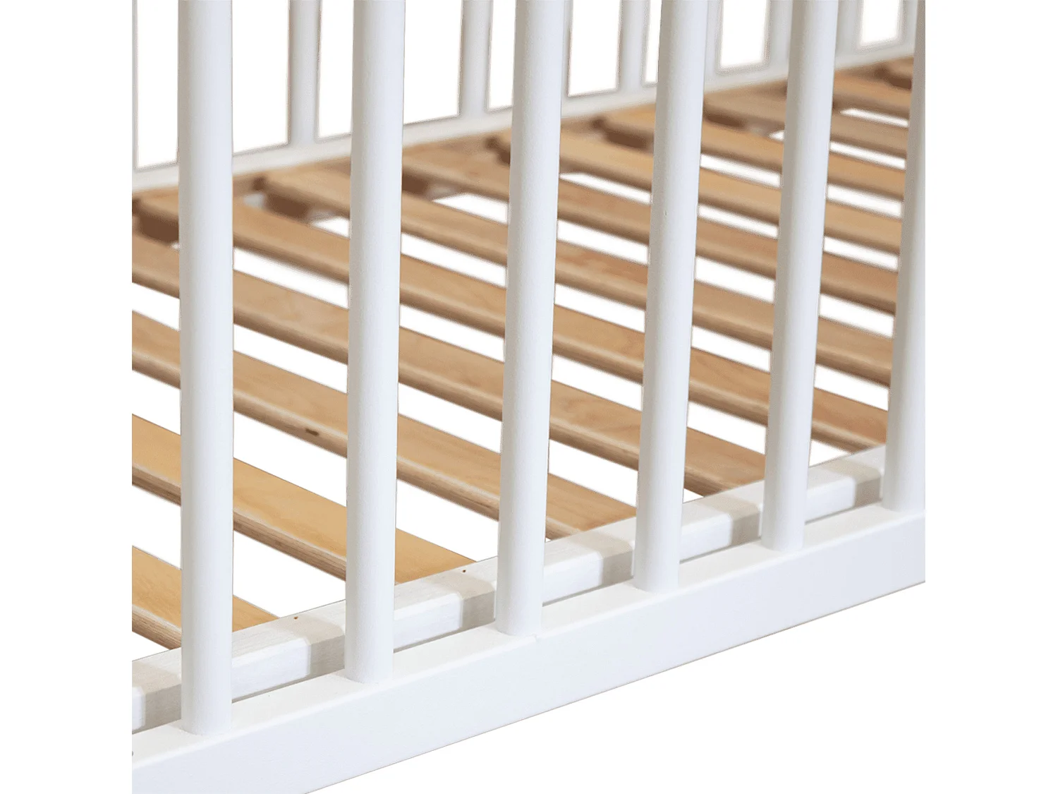 Lit bébé en bois massif blanc avec sommier réglable en hauteur 60x120
