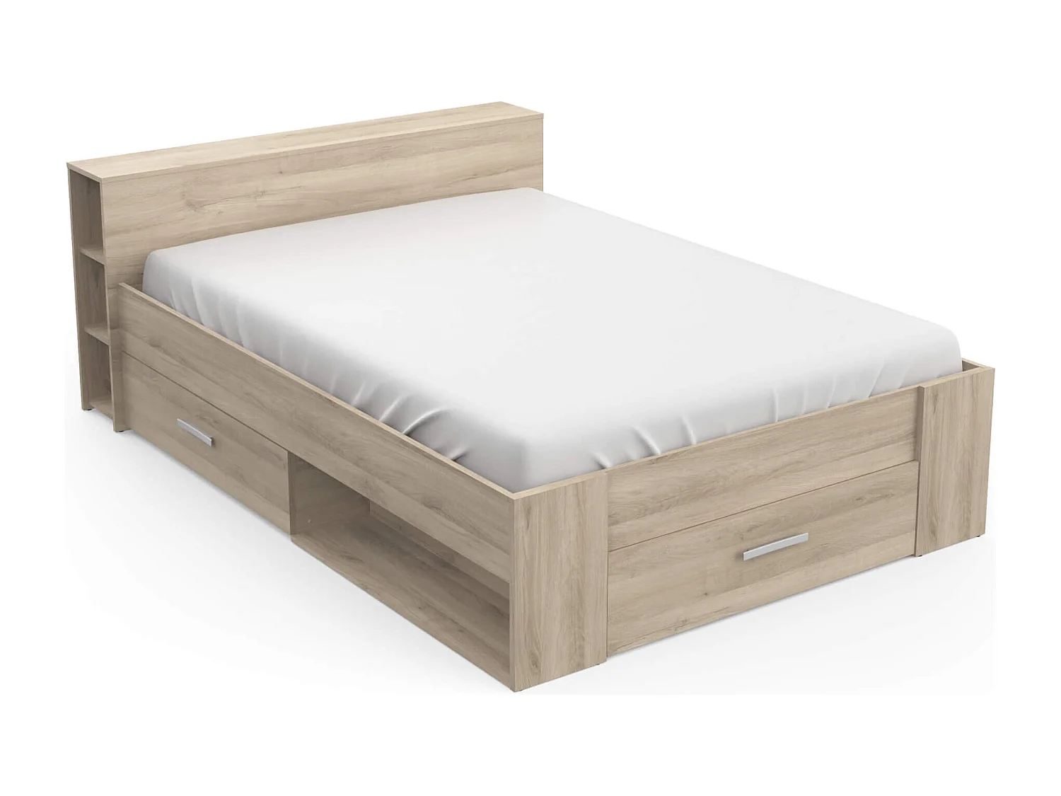 Lit en bois avec tiroir imitation chêne kronberg 140x190 - LT177