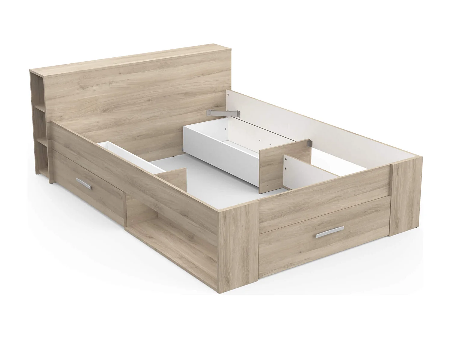 Lit en bois avec tiroir imitation chêne kronberg 140x190 - LT177