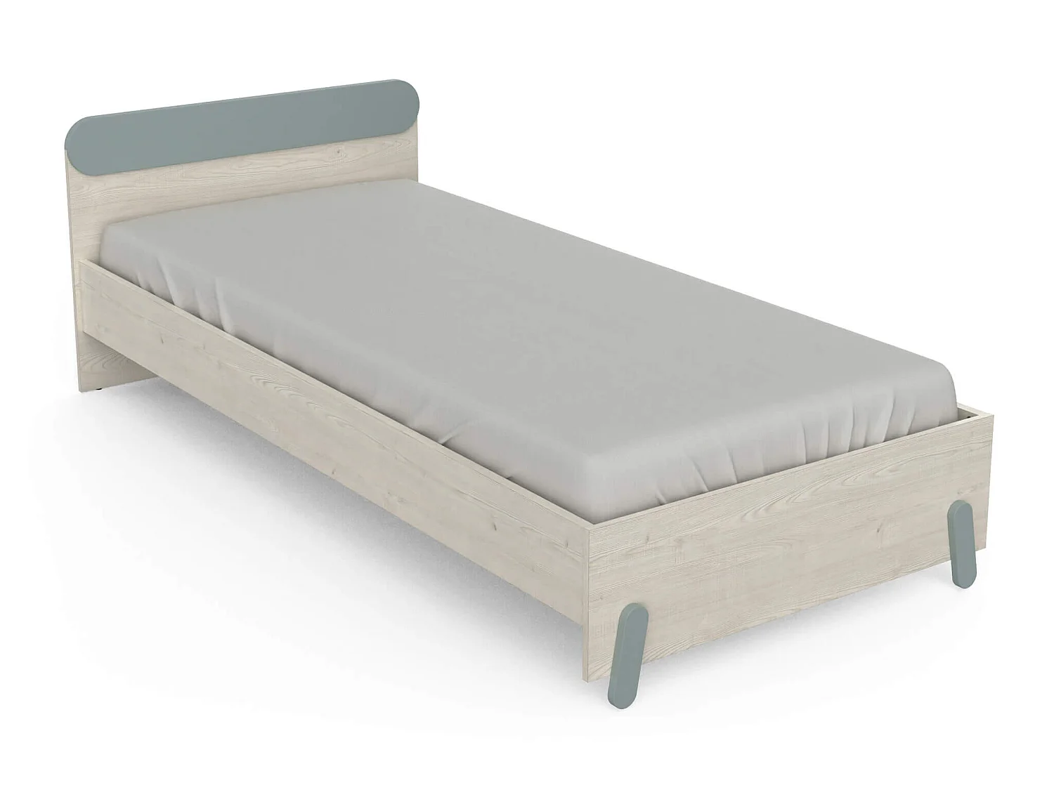 Lit extensible enfant en bois couleur chêne topanga et vert de gris 90x190/200 - LI217