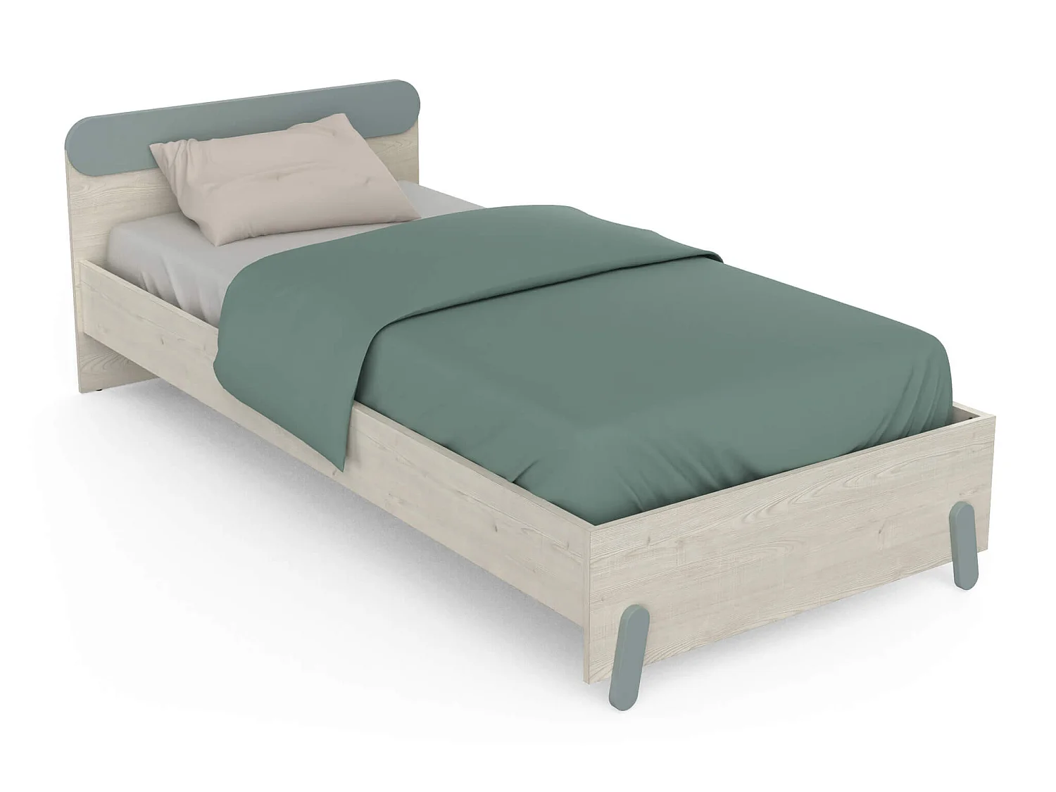 Lit extensible enfant en bois couleur chêne topanga et vert de gris 90x190/200 - LI217