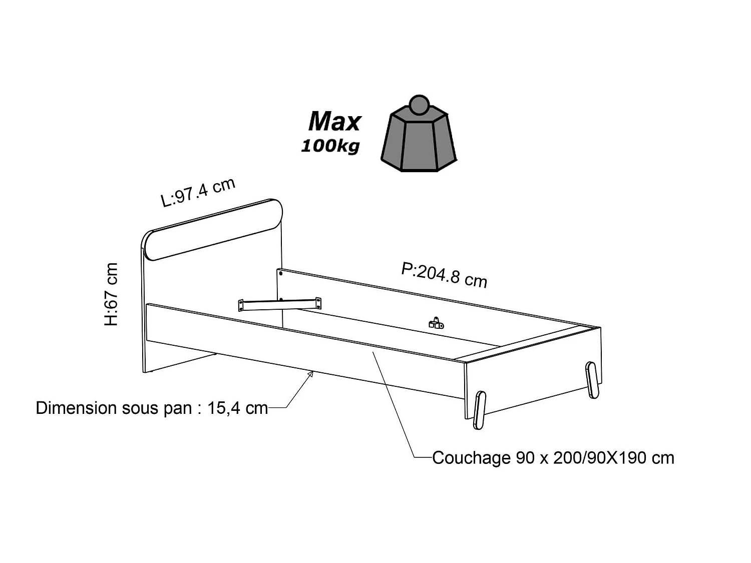 Lit extensible enfant en bois couleur chêne topanga et vert de gris 90x190/200 - LI217