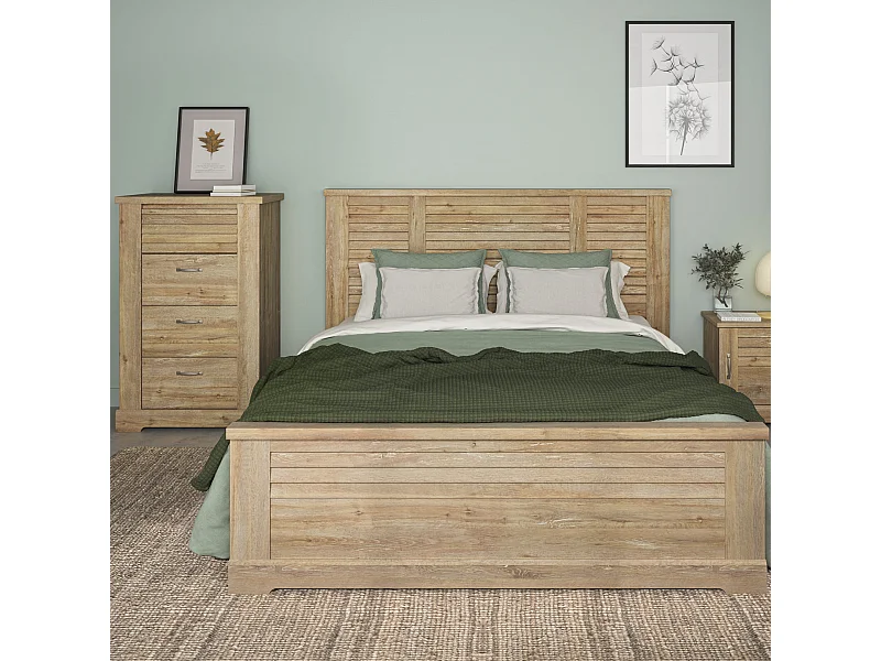 Lit 140x190 et chiffonnier en bois clair - LT5080