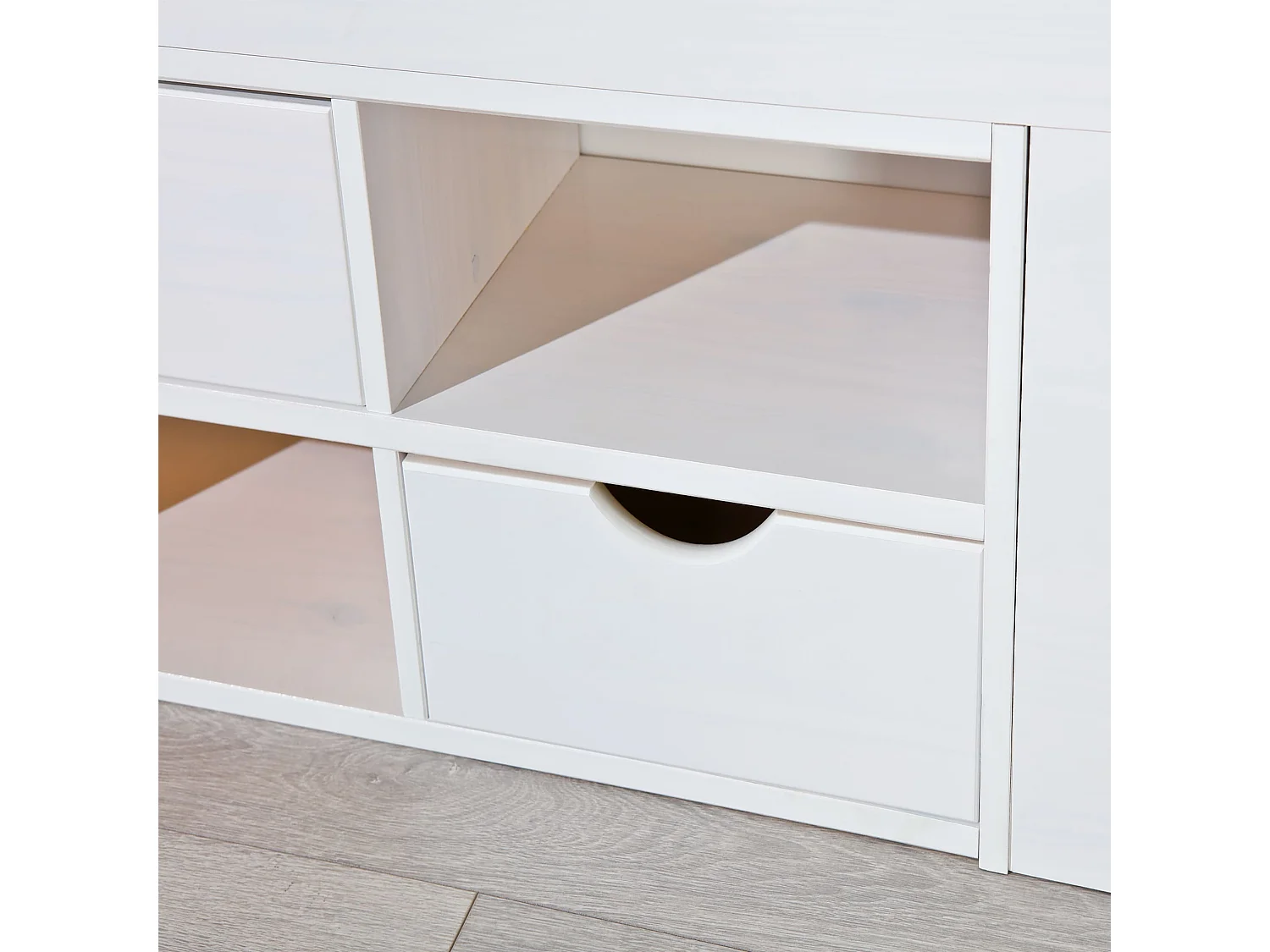 Lit tiroir en bois massif blanc laqué avec chevets intégrés 180x200 - LT12012