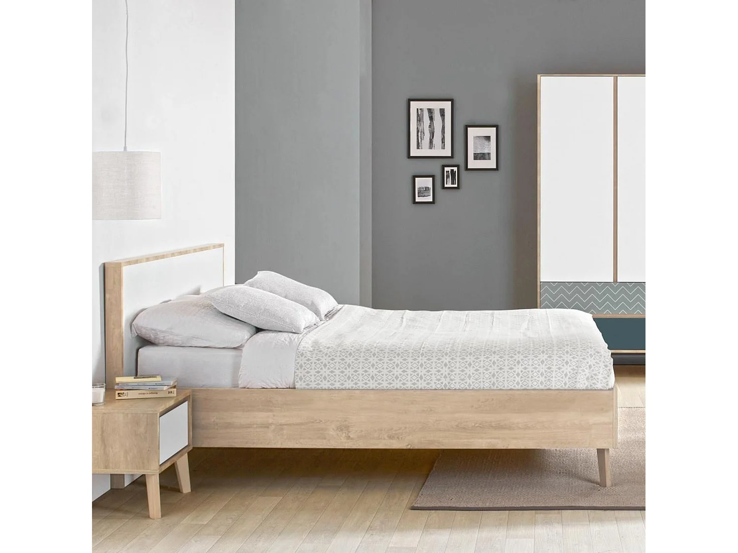 Lit en bois imitation chêne clair 120x200 - LT5046-1