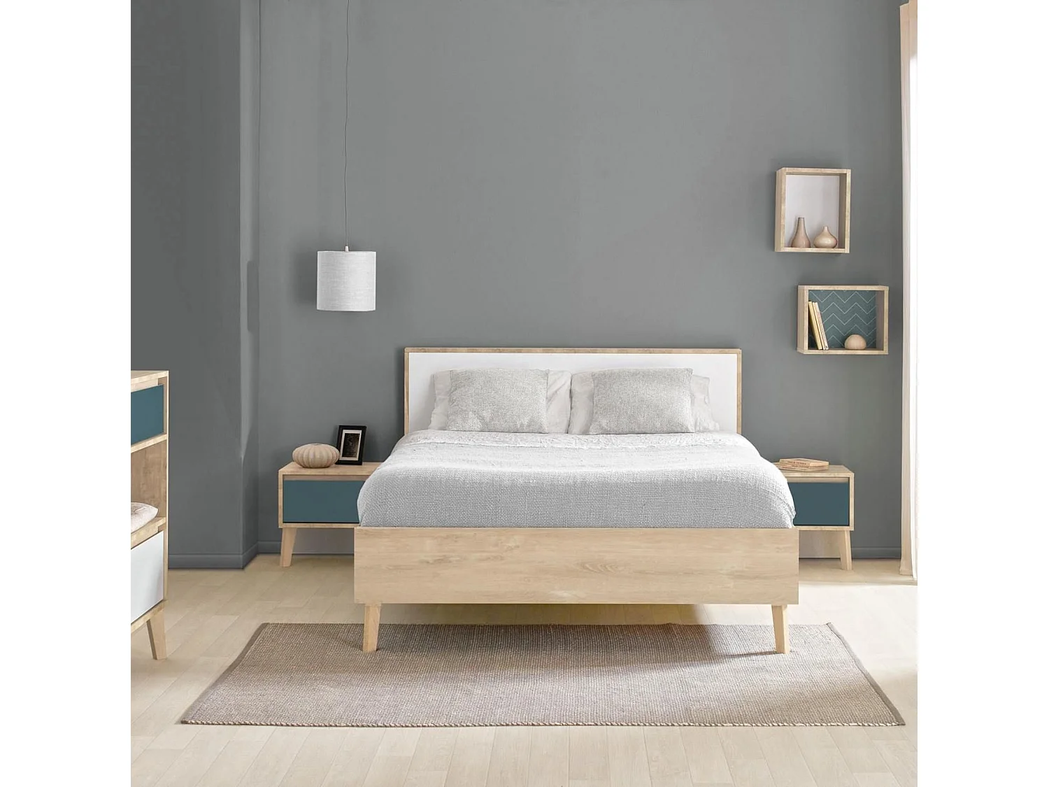 Lit en bois imitation chêne clair 120x200 - LT5046-1