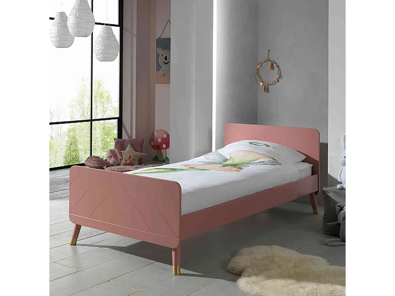 Lit enfant en bois massif rose 90x200 - LI2031