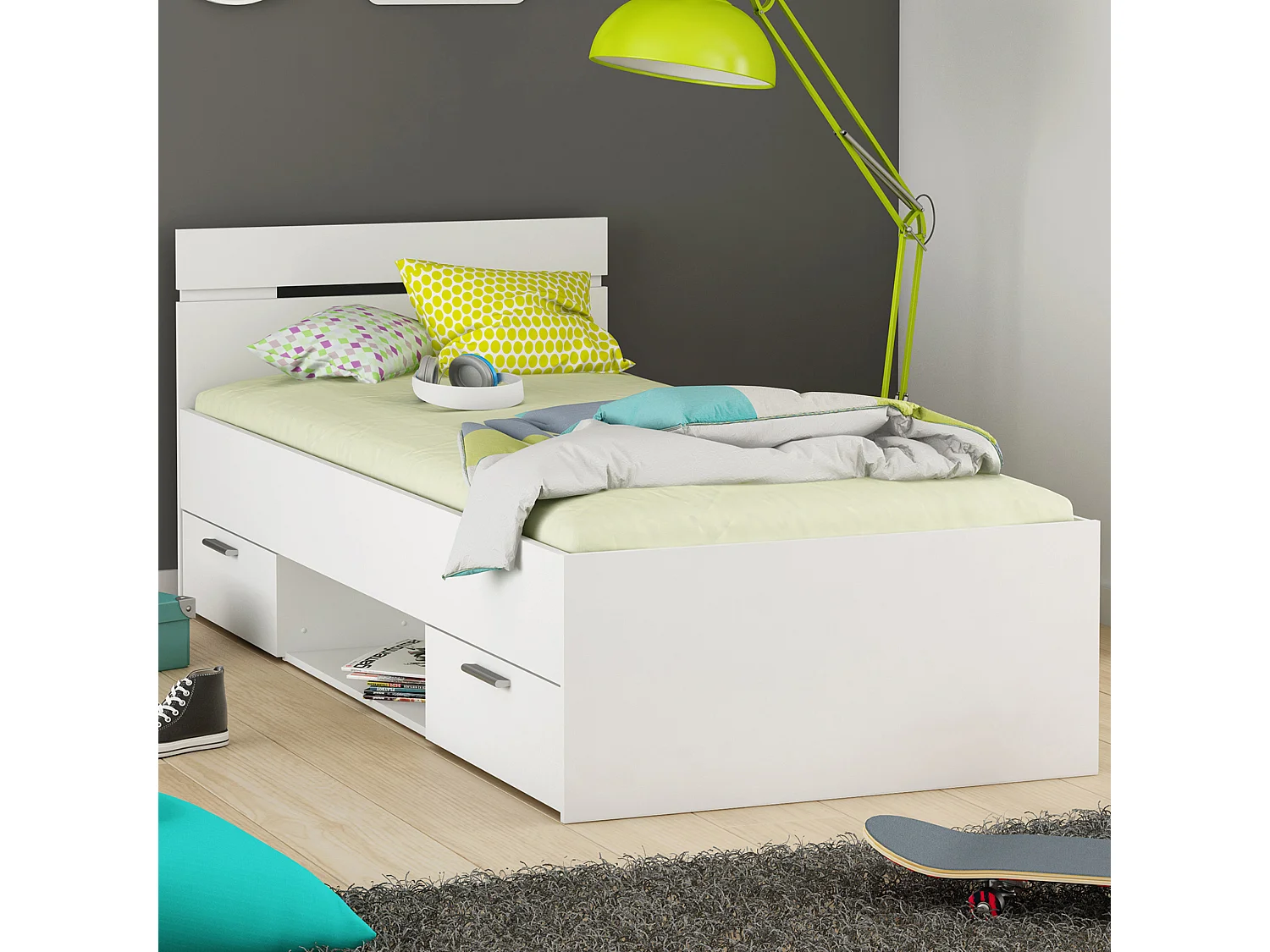 Lit Enfant Tiroirs Blanc Perle 90x200