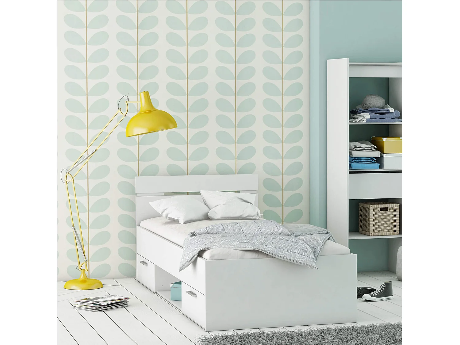 Lit Enfant Tiroirs Blanc Perle 90x200