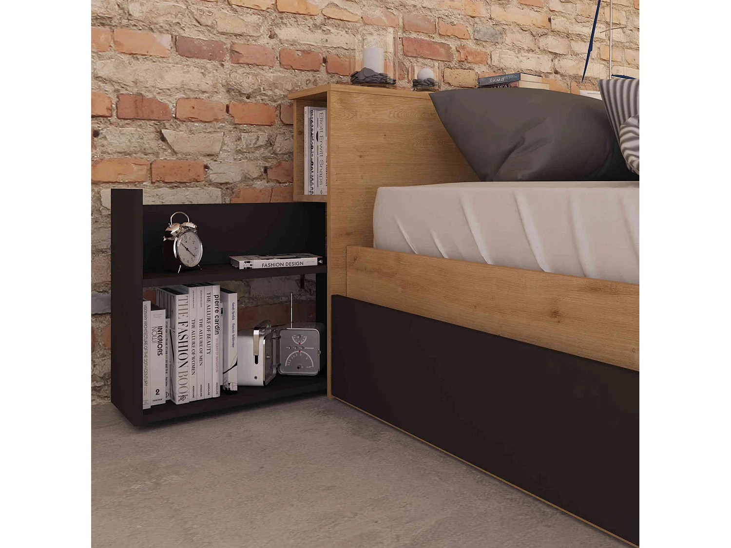 Lit compact en bois imitation chêne 140x190 cm - LT9008