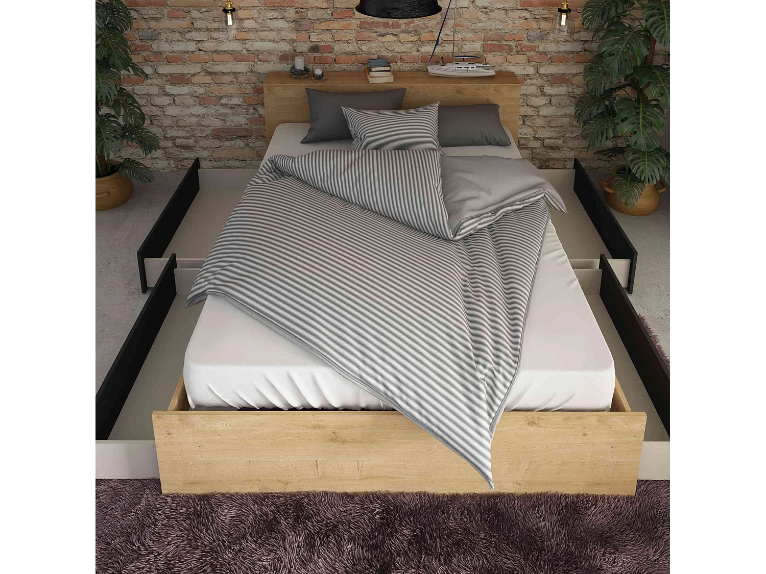 Lit compact en bois imitation chêne 140x190 cm - LT9008