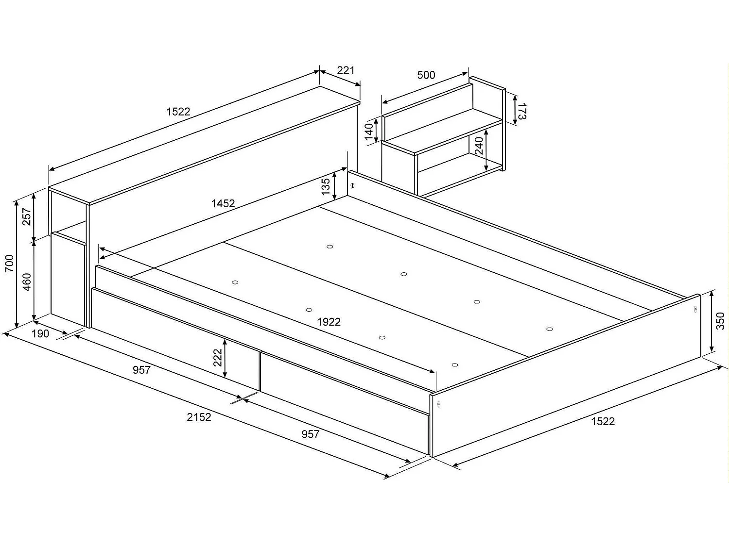 Lit compact en bois imitation chêne 140x190 cm - LT9008