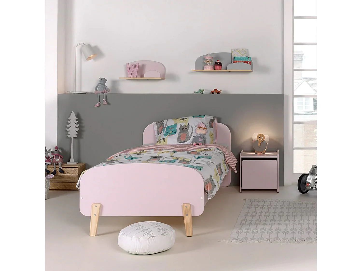 Lit enfant 90x200 rose avec sommier - Terre de Nuit