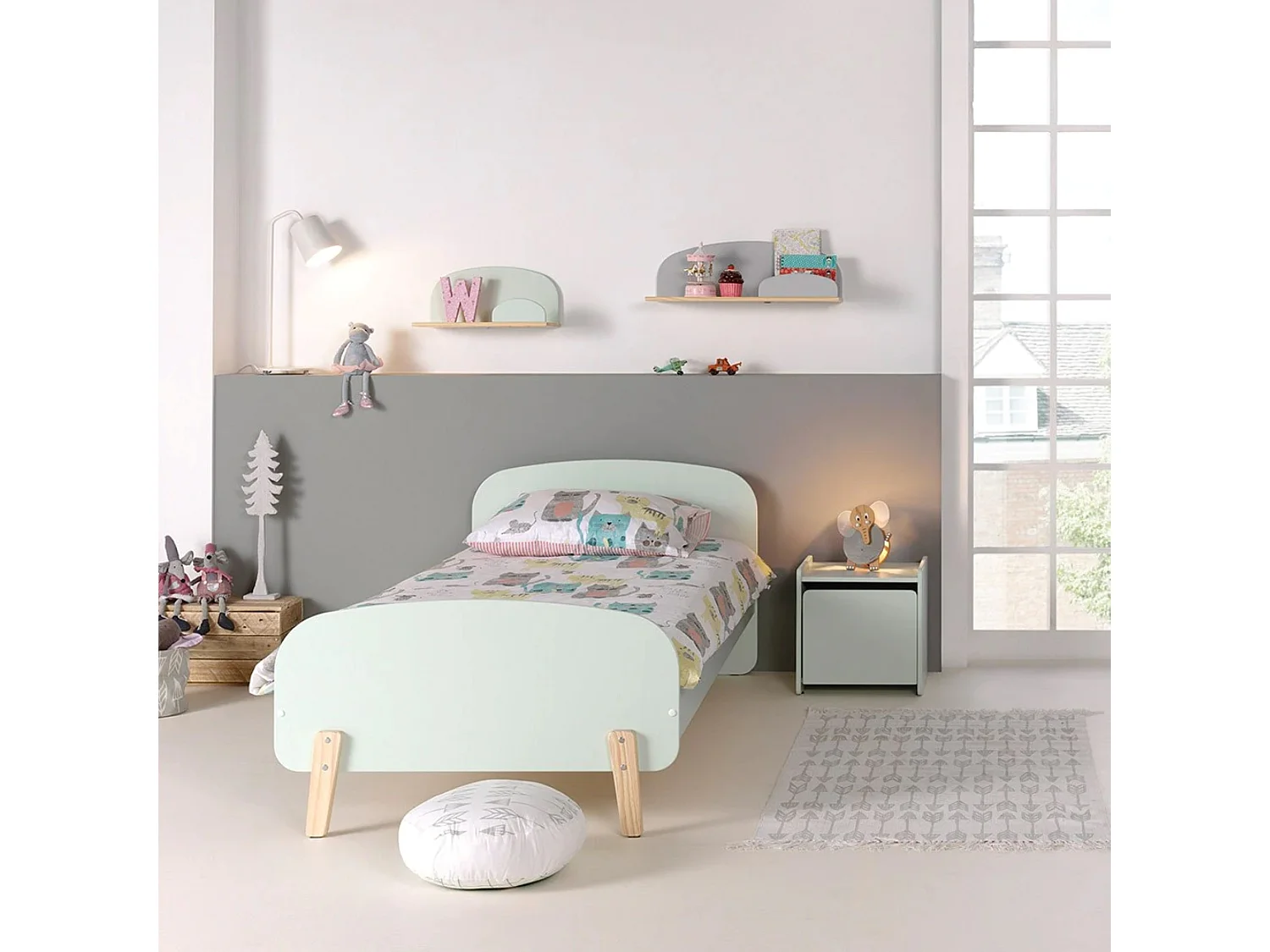 Lit enfant 90x200 vert menthe avec sommier