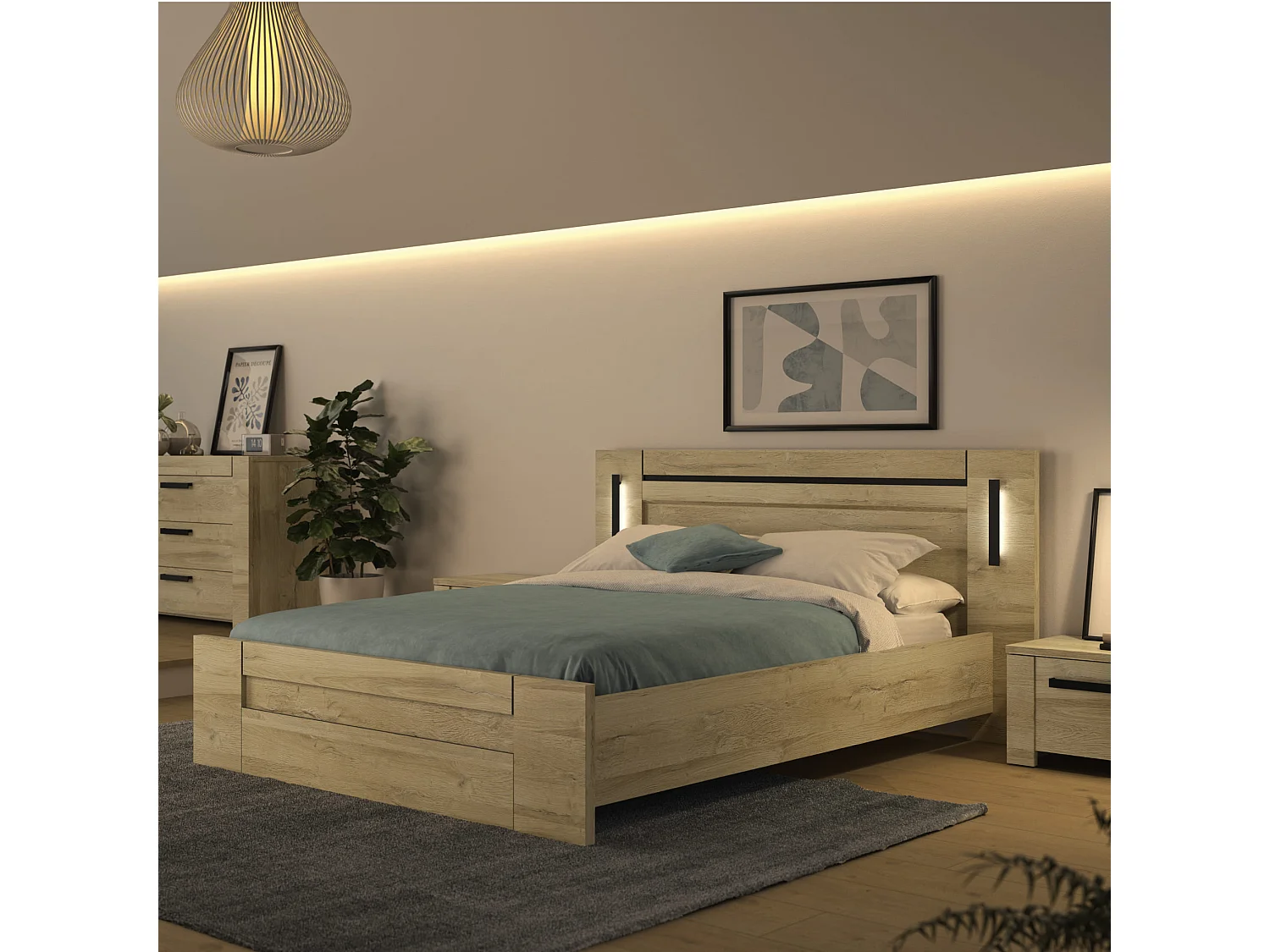 Lit en bois clair avec led sensitive 140x190 - LT5072