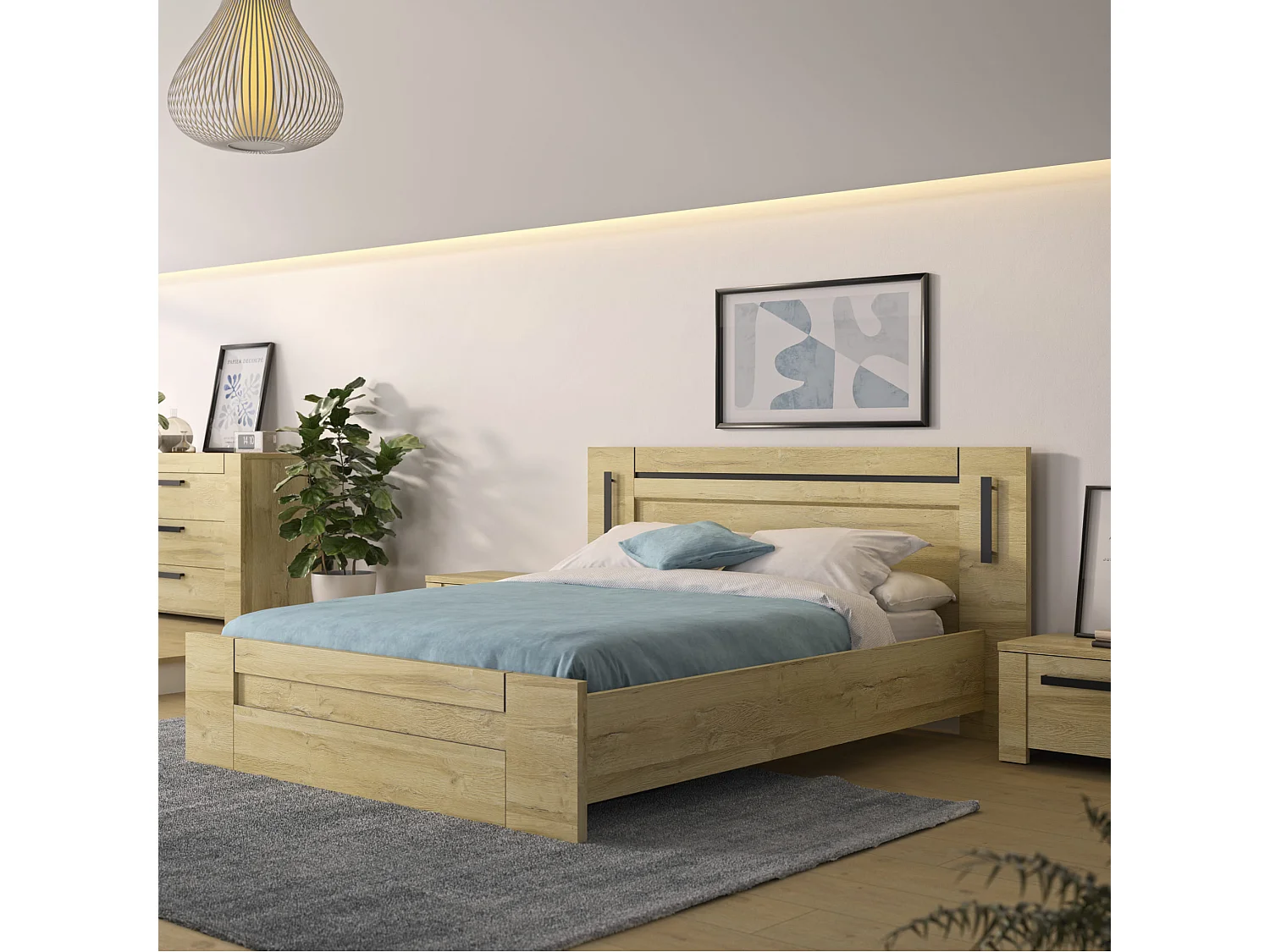 Lit en bois clair avec led sensitive 140x190 - LT5072