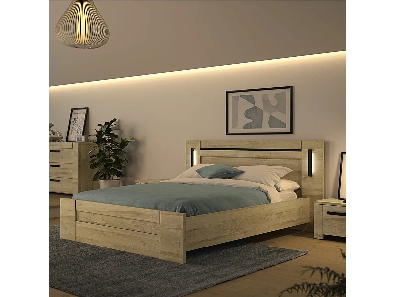 Lit en bois clair avec led sensitive 140x190 - LT5072