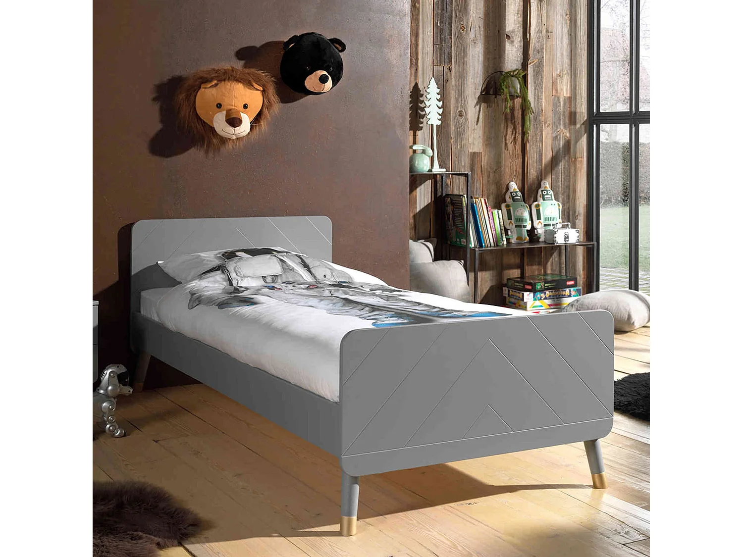 Lit enfant en bois massif gris 90x200 - LI2031