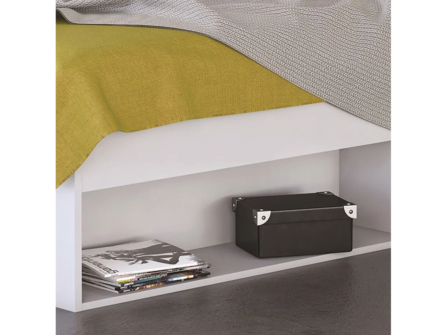 Lit en bois avec tiroir blanc perle 160x200 - LT177