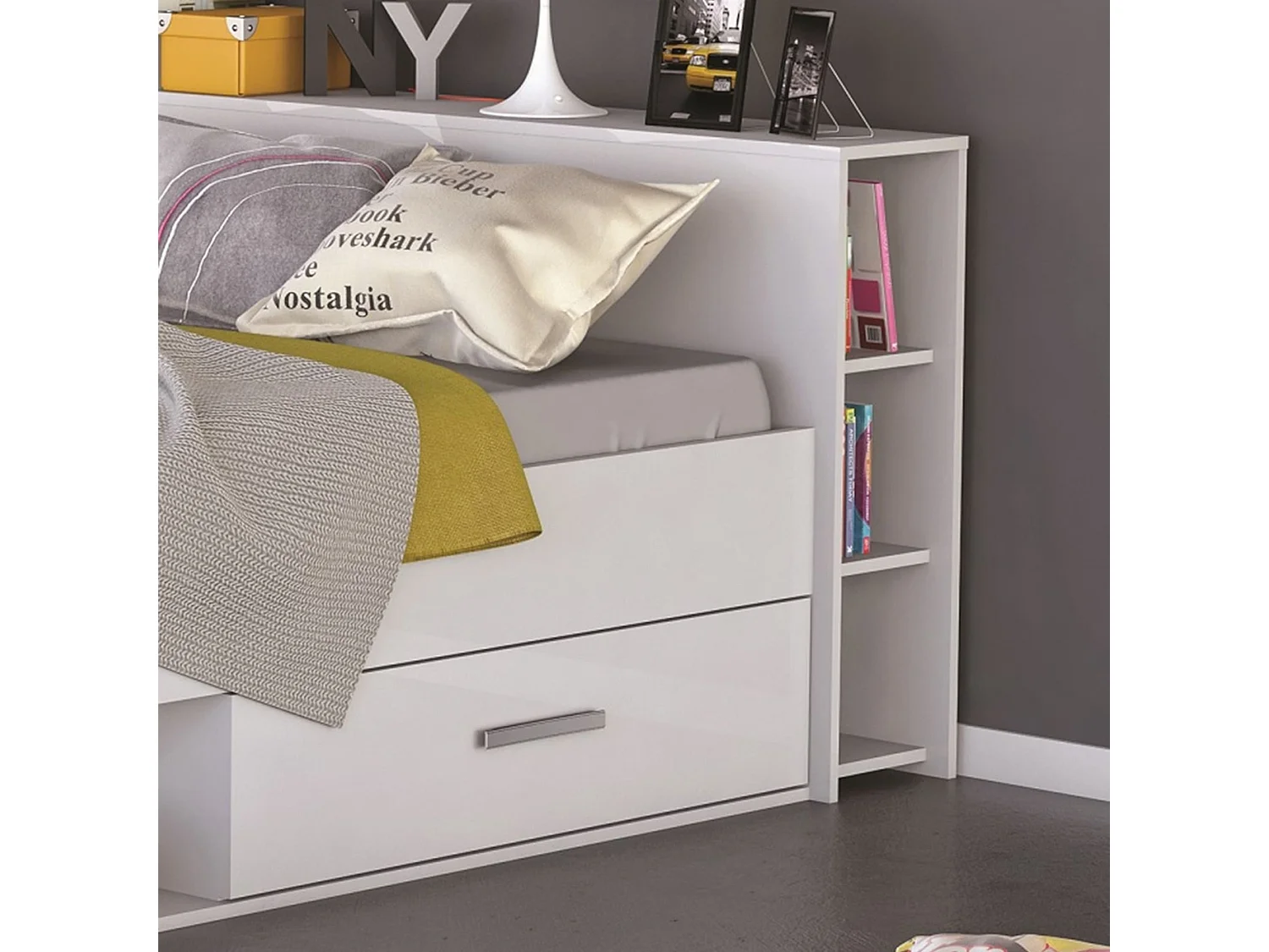 Lit en bois avec tiroir blanc perle 160x200 - LT177